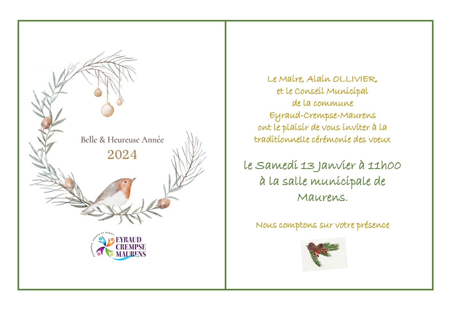 Invitation La C R Monie Des Voeux Mairie Eyraud Crempse Maurens